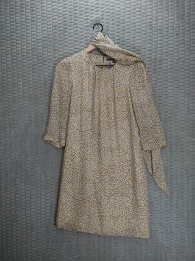 Pippa 100% Silk Cream Mod Shift Dress-Yellow Heart Graphic Pattern-Sz 2/S